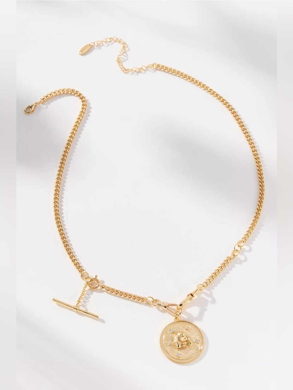 NWT Anthropologie Dog Coin Crystal Necklace Gold